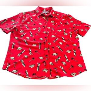 VSTR Hawaiian Shirt Size XL Red Hula Girl Skull Traditional Tattoo Style EUC